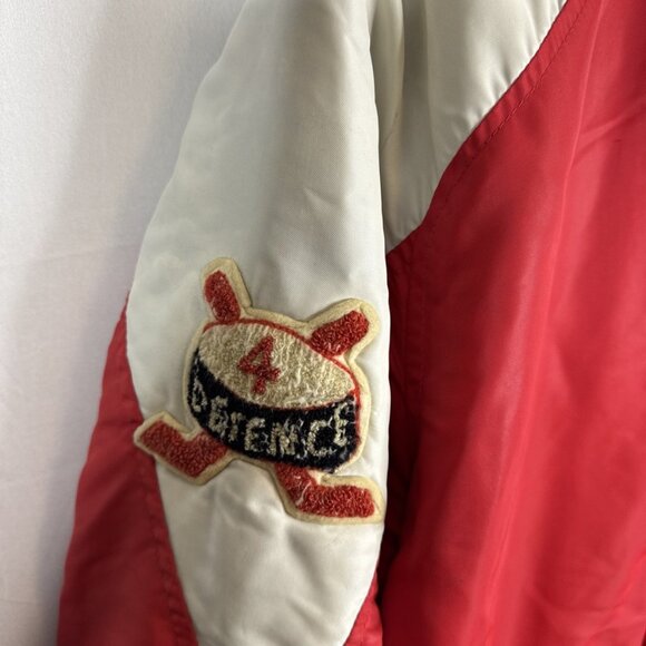 Vintage 1973–74 Sportsmen Red Varsity Jacket Raglan Sleeve Distress Streetwear L - Picture 5 of 10